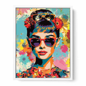 Retro pop art woman with sunglasses canvas for stylish bedroom decor.
