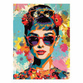 Retro pop art woman with sunglasses canvas for stylish bedroom decor.