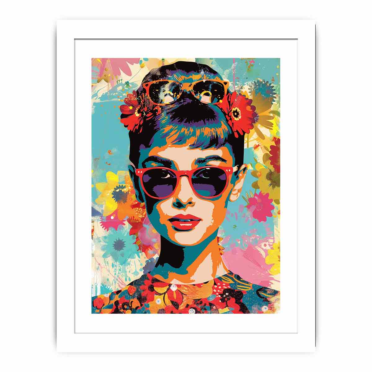 Retro pop art woman with sunglasses canvas for stylish bedroom decor.