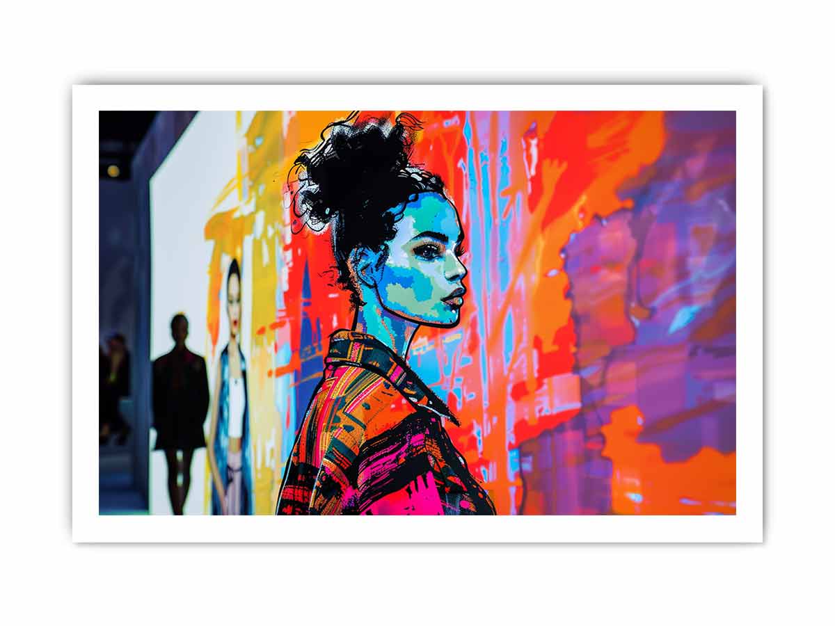 Neon fashion portrait canvas art for modern loft or office decor.