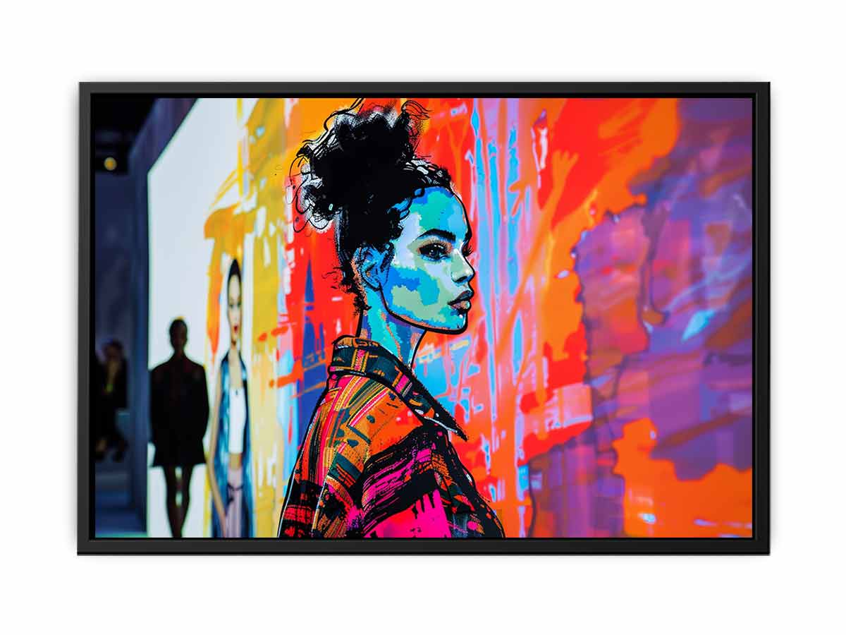 Neon fashion portrait canvas art for modern loft or office decor.