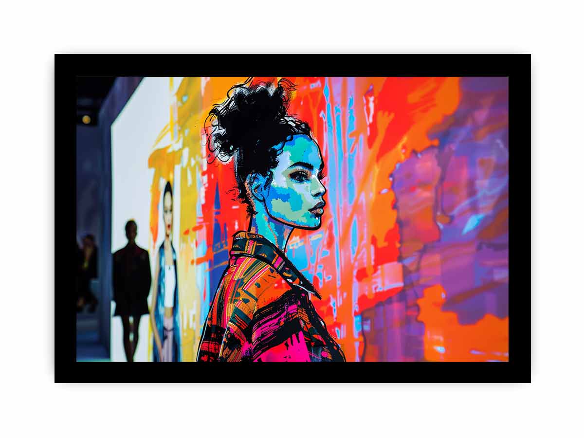 Neon fashion portrait canvas art for modern loft or office decor.