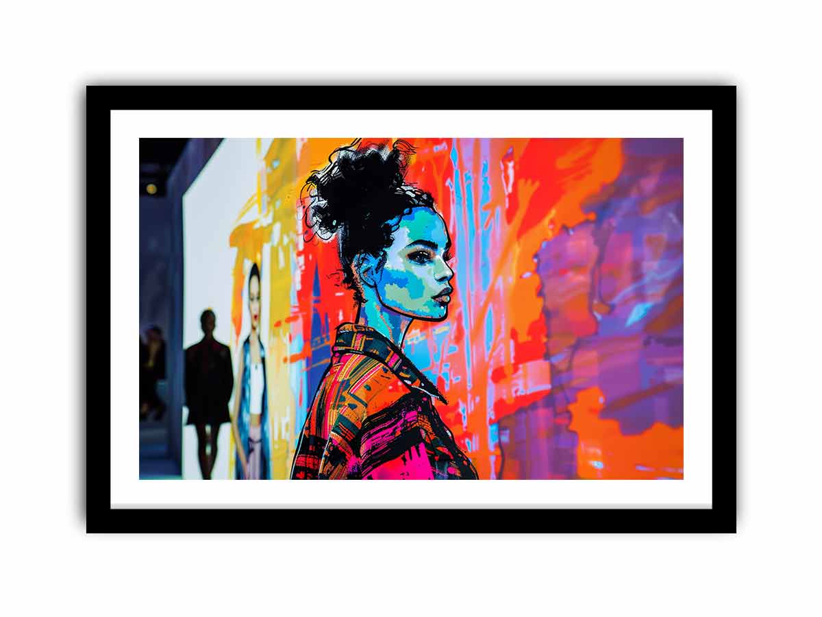 Neon fashion portrait canvas art for modern loft or office decor.