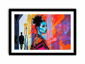 Neon fashion portrait canvas art for modern loft or office decor.