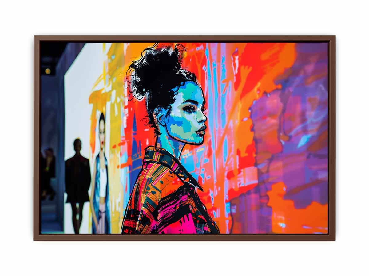 Neon fashion portrait canvas art for modern loft or office decor.