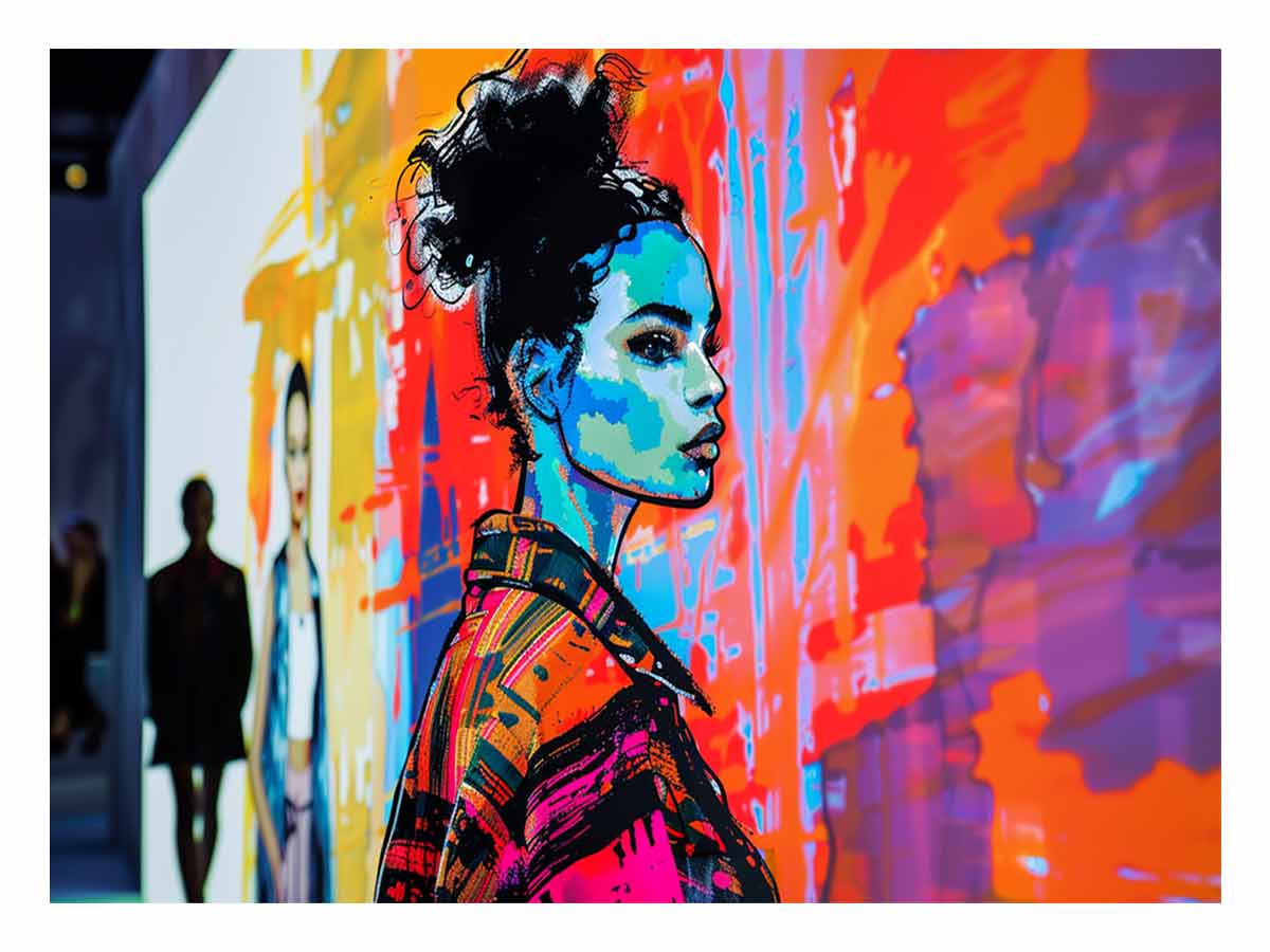 Neon fashion portrait canvas art for modern loft or office decor.