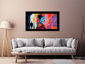 Neon fashion portrait canvas art for modern loft or office decor.