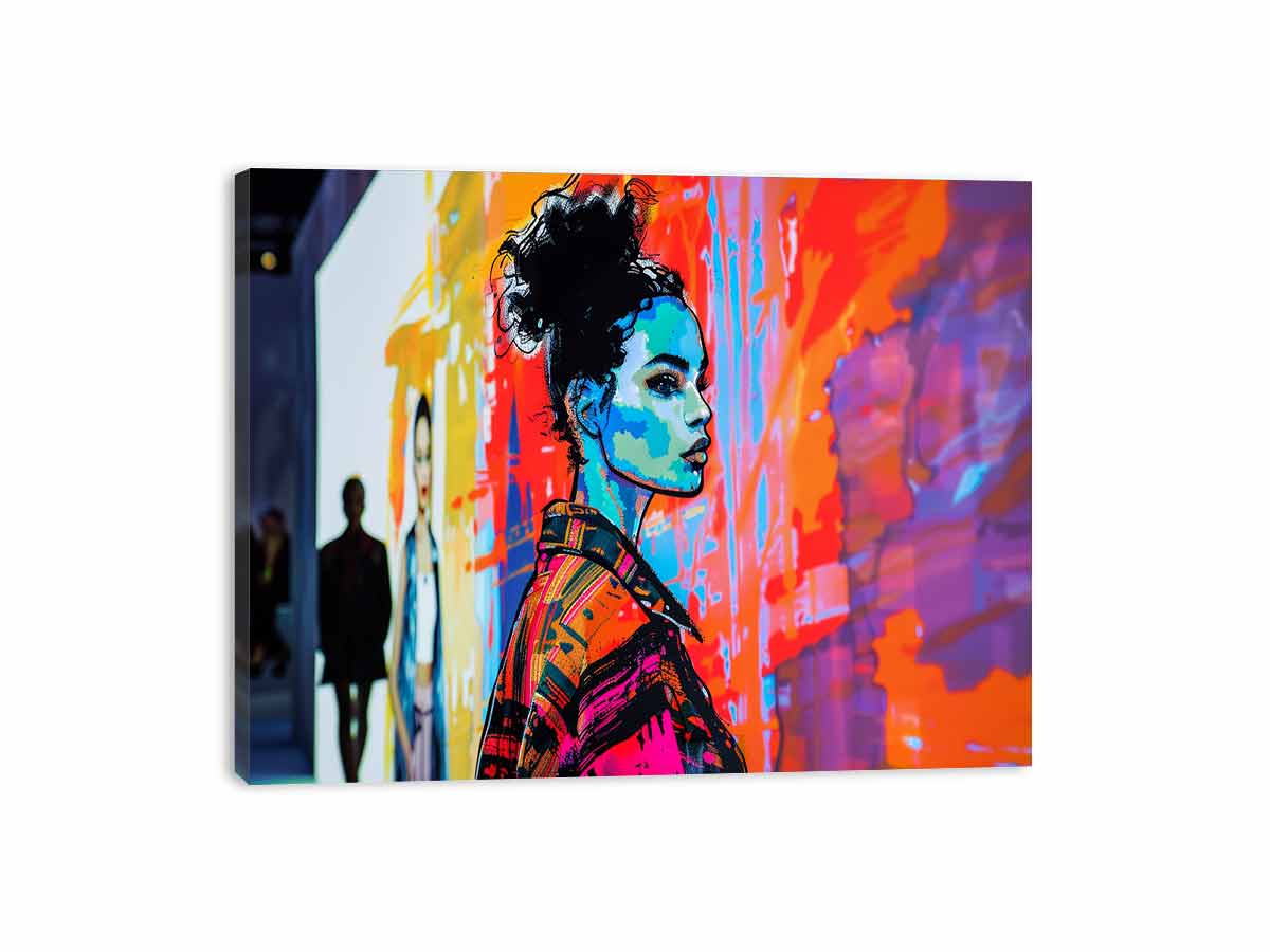 Neon fashion portrait canvas art for modern loft or office decor.
