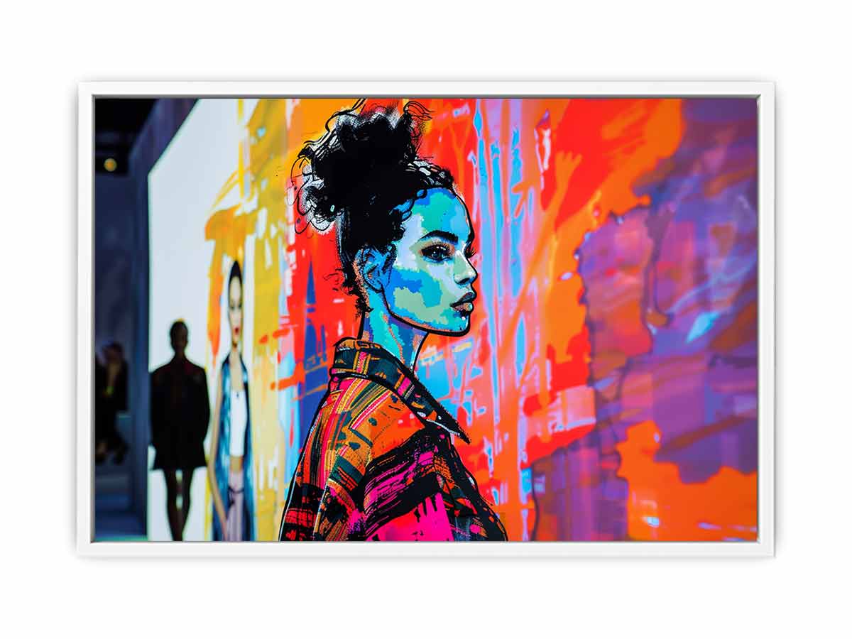 Neon fashion portrait canvas art for modern loft or office decor.