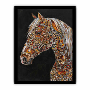 Jeweled white horse portrait canvas art for luxury equestrian decor.