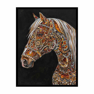 Jeweled white horse portrait canvas art for luxury equestrian decor.