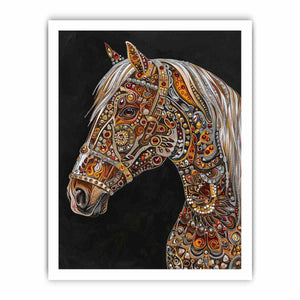 Jeweled white horse portrait canvas art for luxury equestrian decor.
