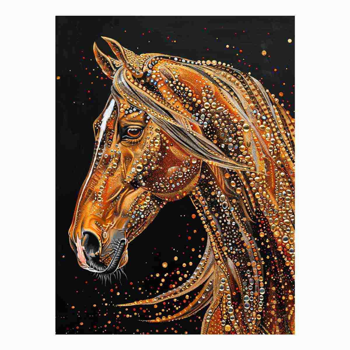 Golden ornate horse portrait canvas art for luxury entryway decor.