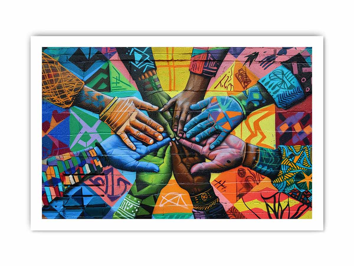 Colorful hands mural canvas art for office, classroom, or family decor.