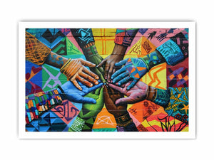 Colorful hands mural canvas art for office, classroom, or family decor.