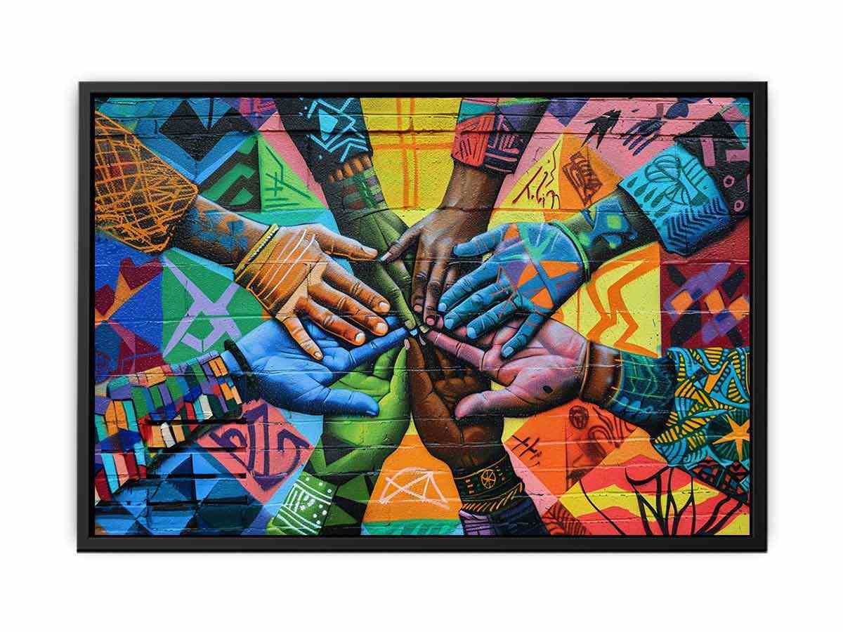 Colorful hands mural canvas art for office, classroom, or family decor.