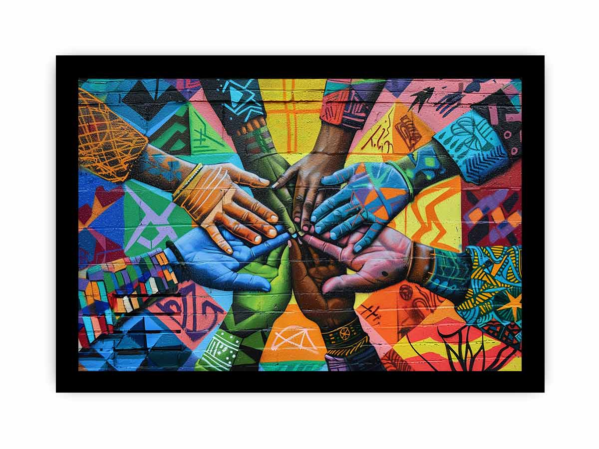 Colorful hands mural canvas art for office, classroom, or family decor.