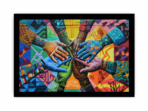 Colorful hands mural canvas art for office, classroom, or family decor.