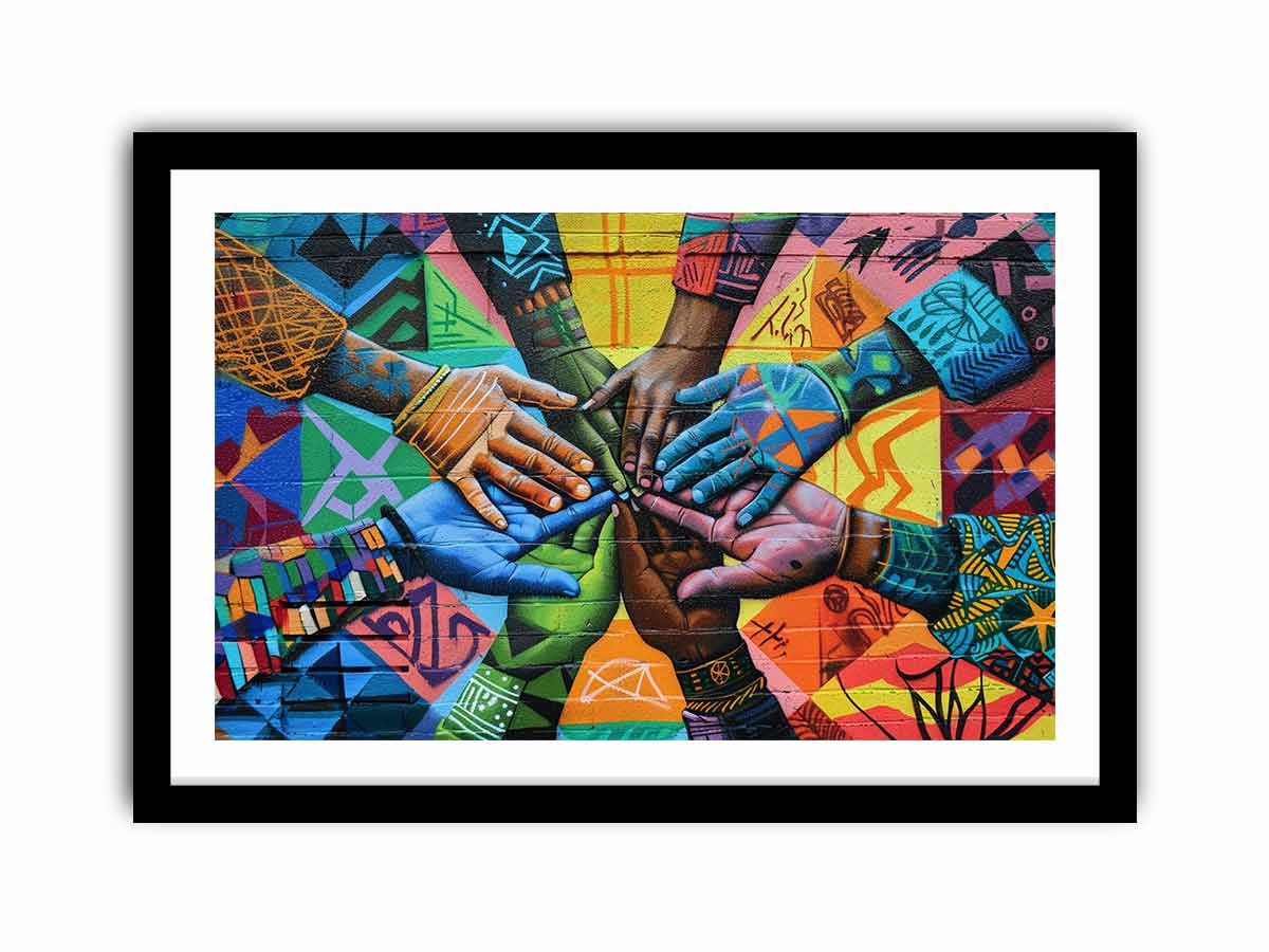 Colorful hands mural canvas art for office, classroom, or family decor.