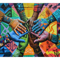 Colorful hands mural canvas art for office, classroom, or family decor.