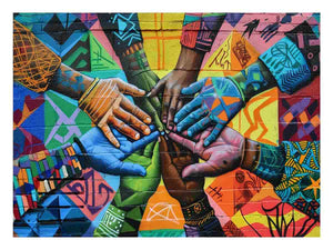Colorful hands mural canvas art for office, classroom, or family decor.