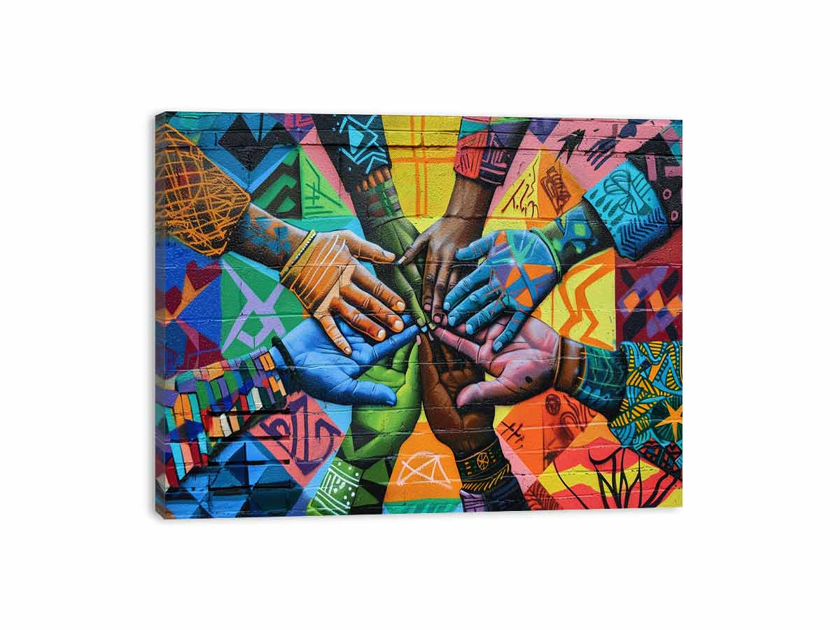 Colorful hands mural canvas art for office, classroom, or family decor.