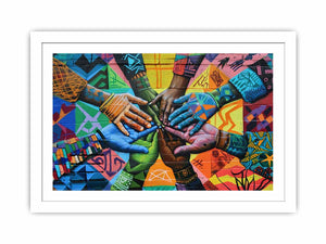 Colorful hands mural canvas art for office, classroom, or family decor.