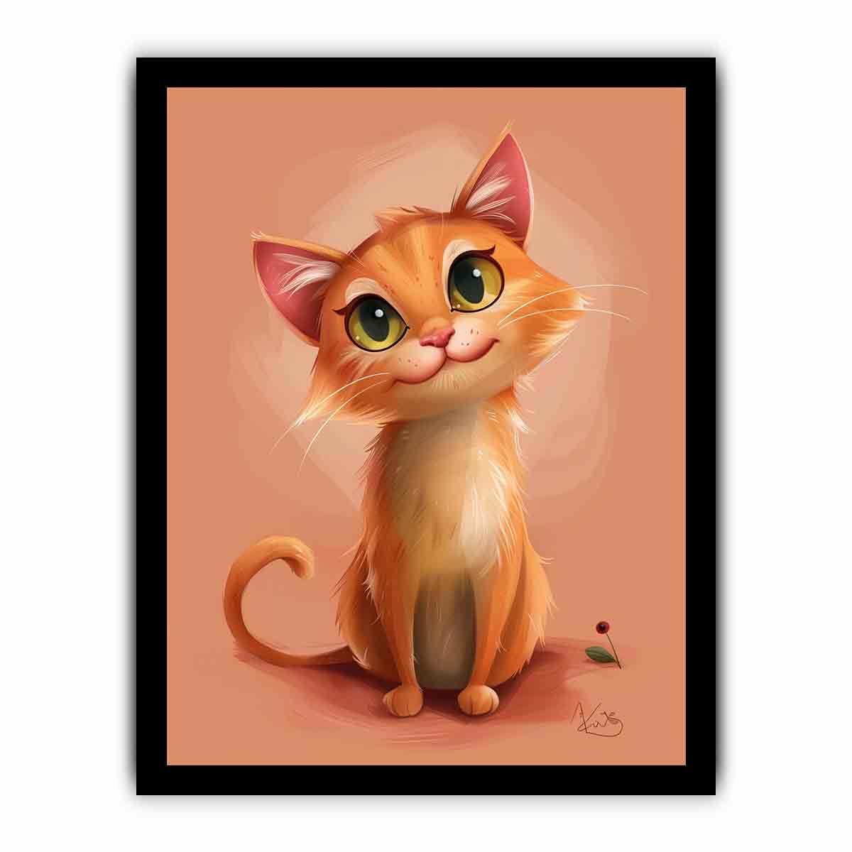 Cute orange kitten portrait cute digital illustration canvas art for modern home decor.