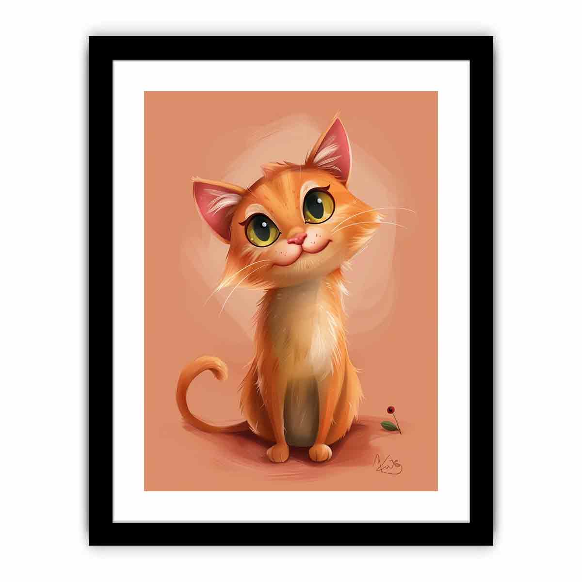 Cute orange kitten portrait cute digital illustration canvas art for modern home decor.
