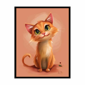 Cute orange kitten portrait cute digital illustration canvas art for modern home decor.