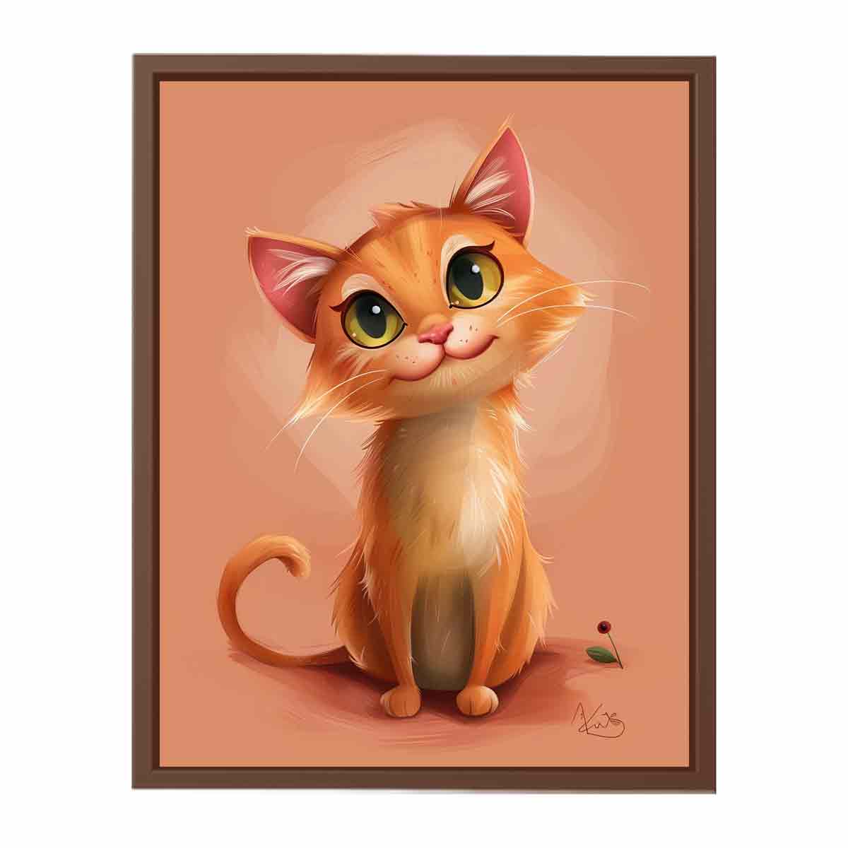 Cute orange kitten portrait cute digital illustration canvas art for modern home decor.