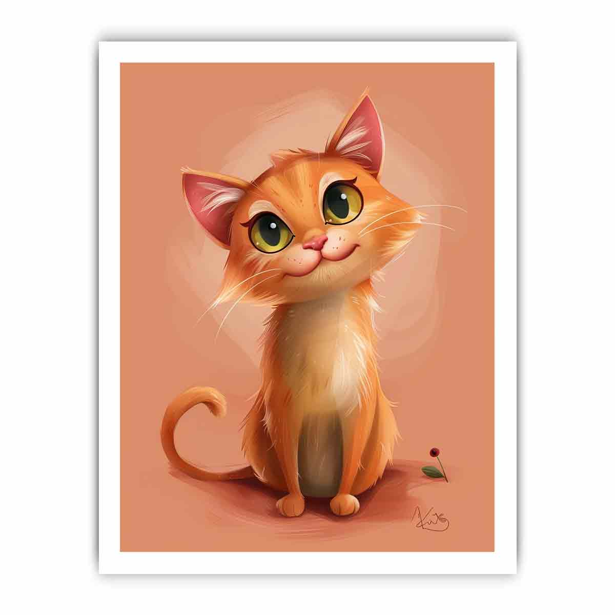 Cute orange kitten portrait cute digital illustration canvas art for modern home decor.