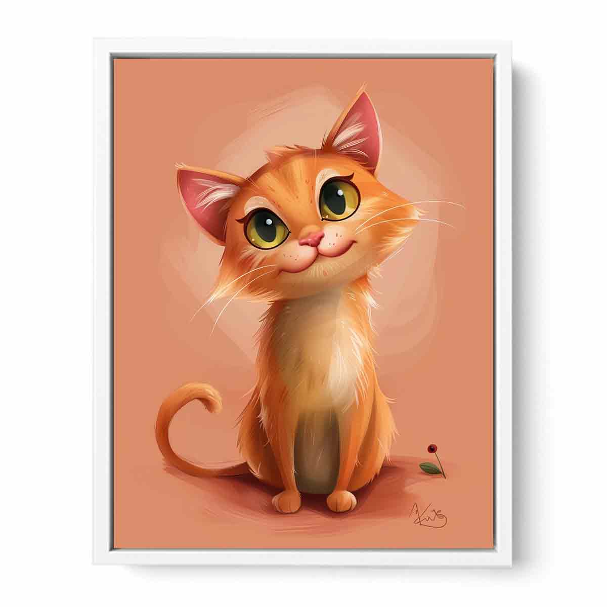 Cute orange kitten portrait cute digital illustration canvas art for modern home decor.