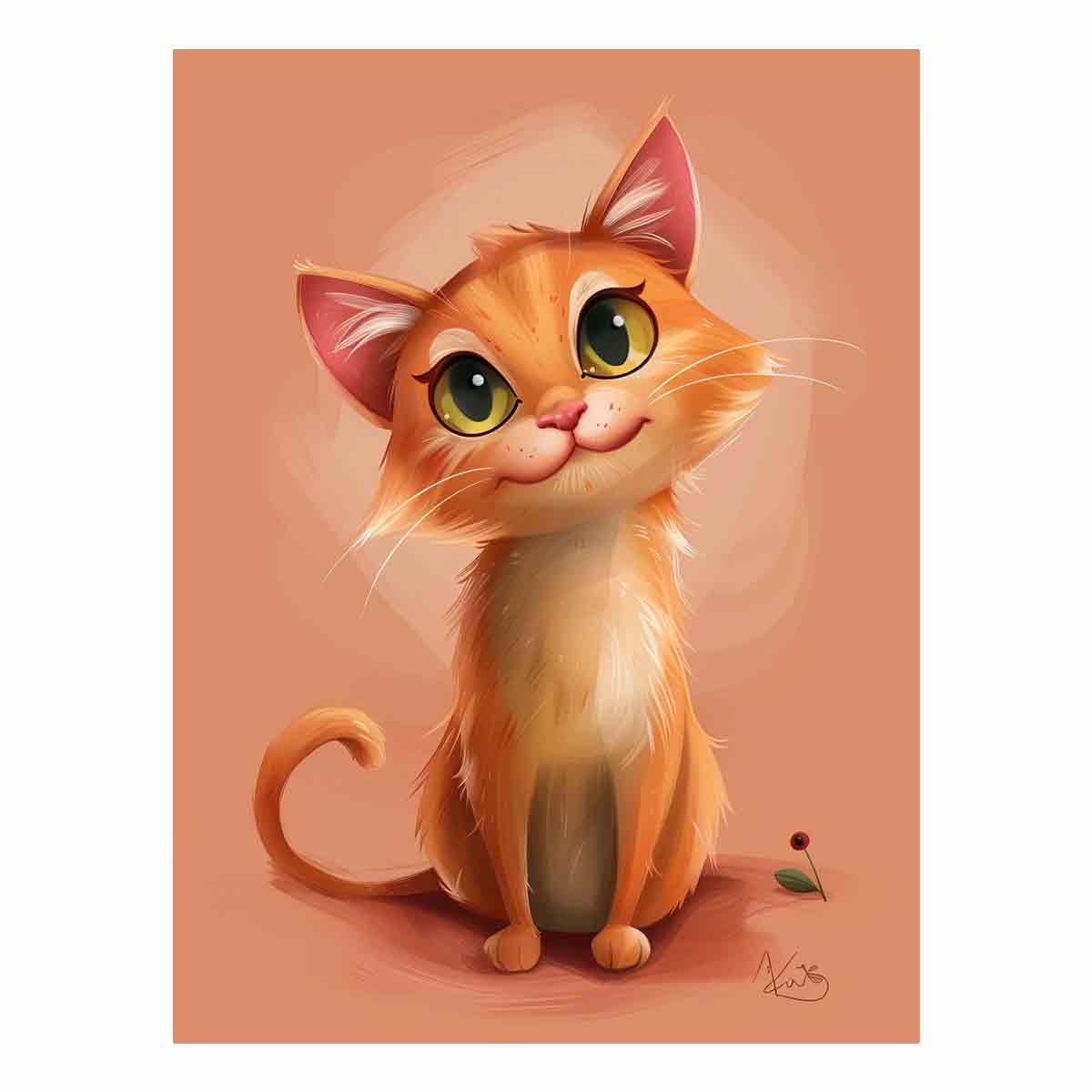 Cute orange kitten portrait cute digital illustration canvas art for modern home decor.
