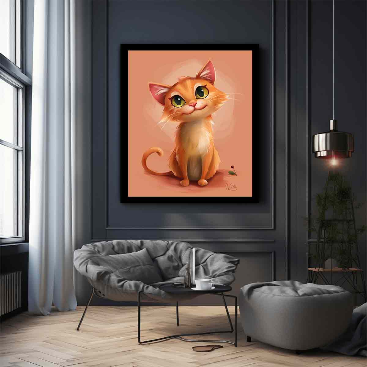Cute orange kitten portrait cute digital illustration canvas art for modern home decor.