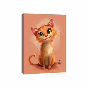 Cute orange kitten portrait cute digital illustration canvas art for modern home decor.