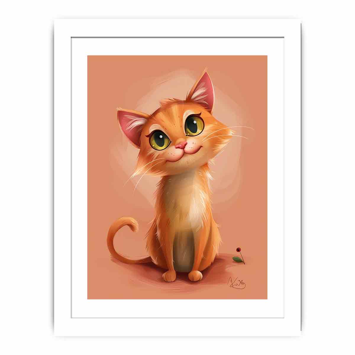 Cute orange kitten portrait cute digital illustration canvas art for modern home decor.