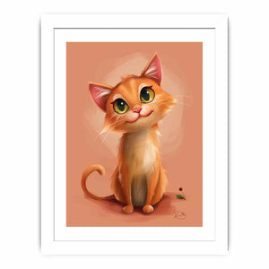 Cute orange kitten portrait cute digital illustration canvas art for modern home decor.
