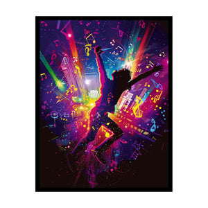 Dancer silhouette in neon music scene pop art digital illustration canvas art for modern home decor.