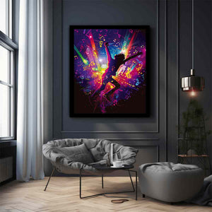Dancer silhouette in neon music scene pop art digital illustration canvas art for modern home decor.