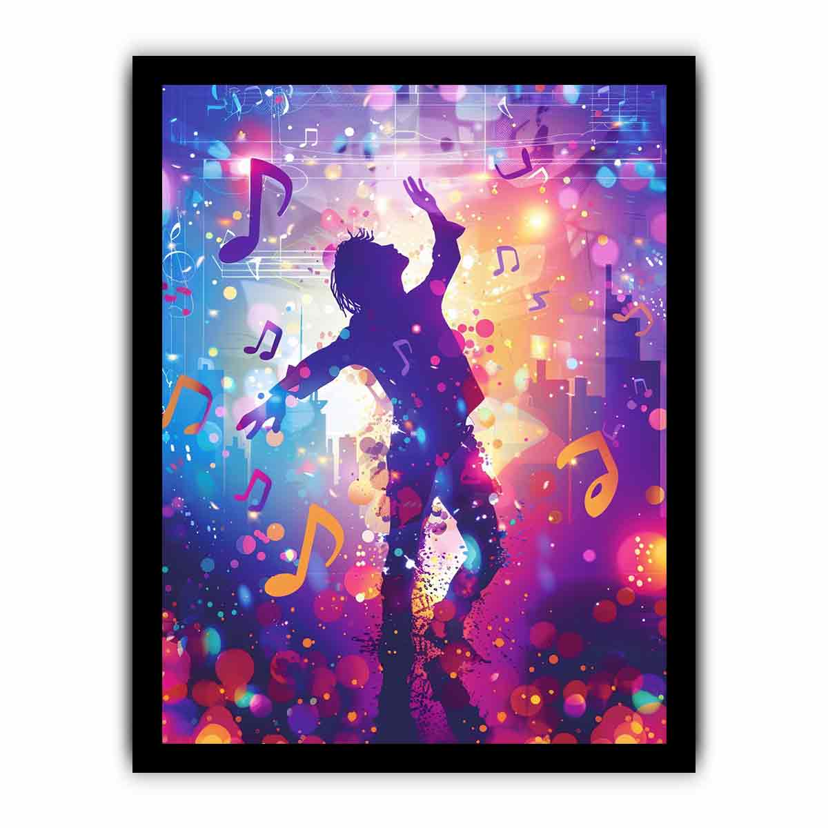 Dancing silhouette with pastel music notes colorful music illustration canvas art for modern home decor.