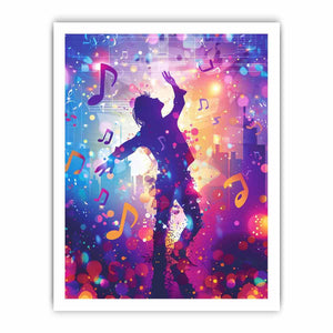 Dancing silhouette with pastel music notes colorful music illustration canvas art for modern home decor.