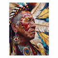 Detailed portrait with feathers and geometric face paint contemporary portrait illustration canvas art for modern home decor.