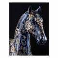 Blue black horse with gold floral ornament ornate glam equestrian art canvas art for modern home decor.