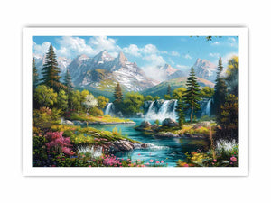 Mountain waterfall landscape for modern living room decor with premium canvas art style.
