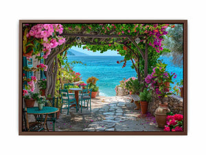 Coastal terrace view for modern living room decor with premium canvas art style.