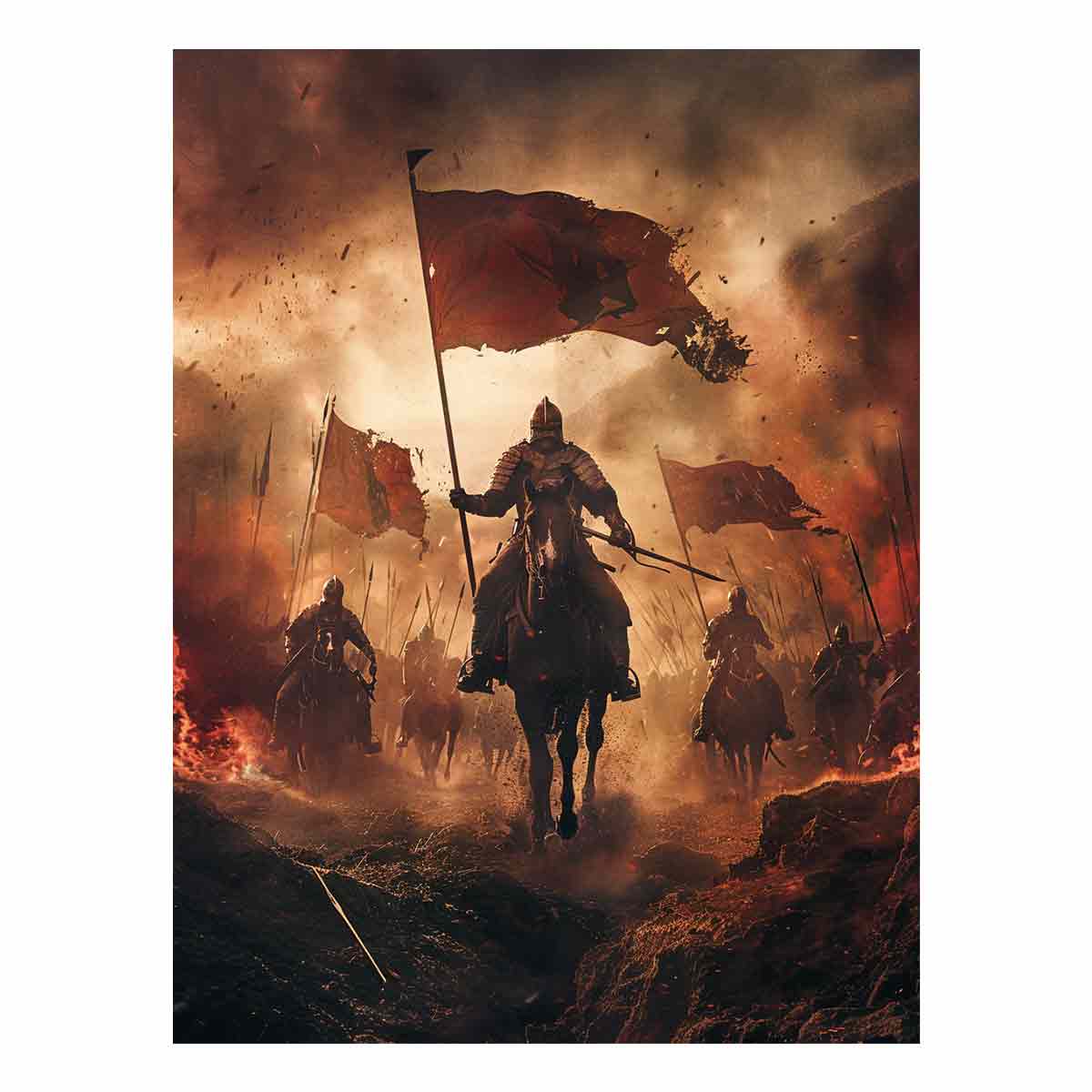 Medieval battle rider for modern living room decor with premium canvas art style.