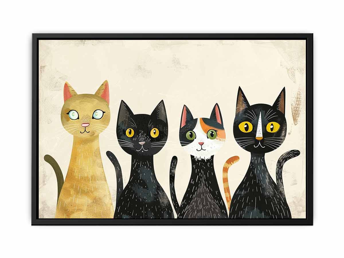 Retro cat group for modern living room decor with premium canvas art style.