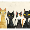 Retro cat group for modern living room decor with premium canvas art style.