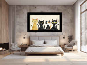 Retro cat group for modern living room decor with premium canvas art style.